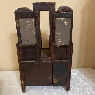 19th century Antique “Tramp Art” miniature mirrored dresser or vanity