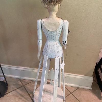 Wooden Santos-style distressed cage doll, off-white