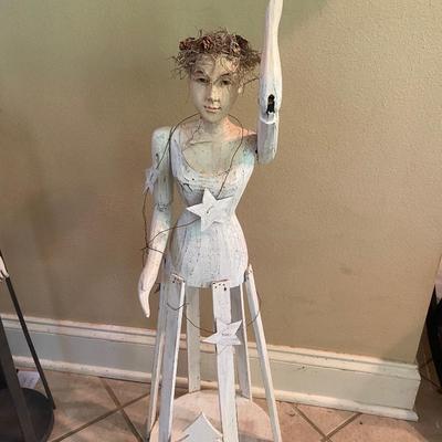 Wooden Santos-style distressed cage doll, off-white