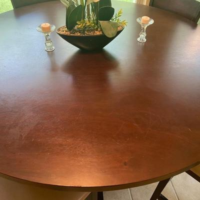 Dark wood round high table w/5 chairs
