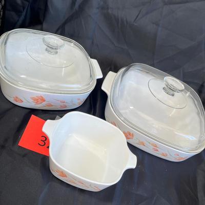 Corningware peach and floral