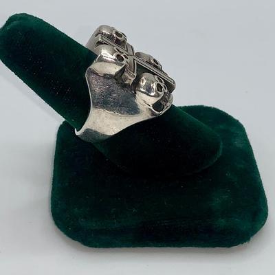 Vintage Biker Ring - Cross and Four Skulls