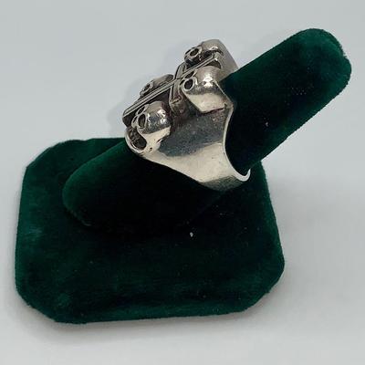 Vintage Biker Ring - Cross and Four Skulls