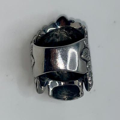 Vintage Biker Ring - Skull w/ Native American Headdress