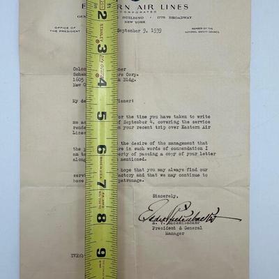 Rickenbacker Letter to Colonial Wiener, Eastern Airlines, 1939