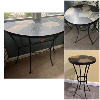 3 Pc. Slate Top Wrought Iron Table Set