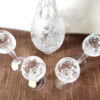 Lot #63 Vintage Crystal Decanter with 4 glasses