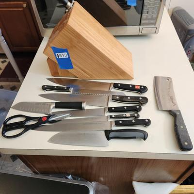 Large Knife Storage Block with Knives Henckels Ed Wusthof Dreizackwerk & others