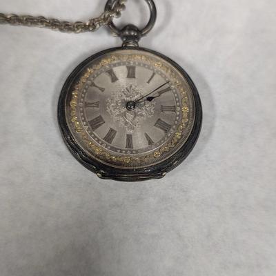Antique Pocket Watch With Chain Marked On Inside Case