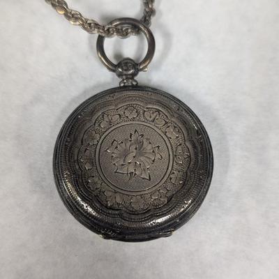 Antique Pocket Watch With Chain Marked On Inside Case