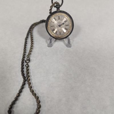 Antique Pocket Watch With Chain Marked On Inside Case