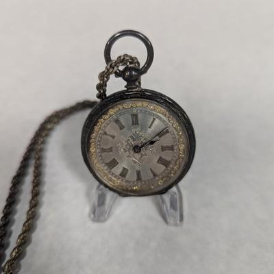 Antique Pocket Watch With Chain Marked On Inside Case