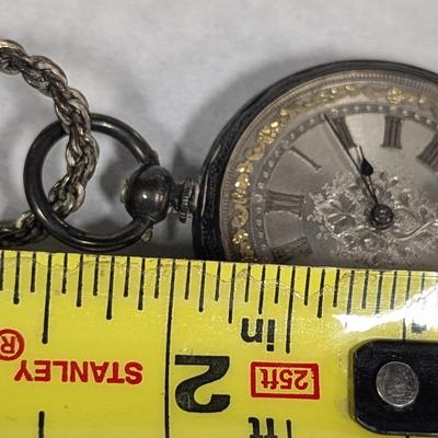 Antique Pocket Watch With Chain Marked On Inside Case