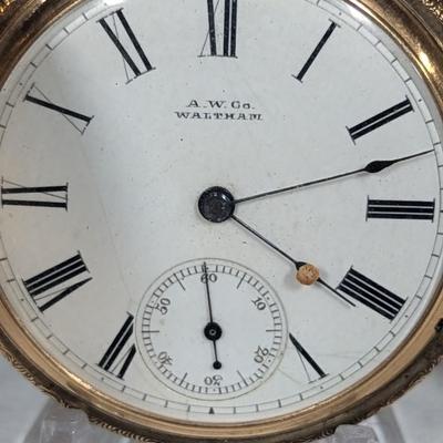 Antique A. W. Co. Waltham Pocket Watch Marked On The Inside Of The Case