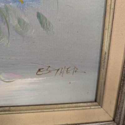 Framed Floral Arrangement Painting On Canvas Signed By The Artist
