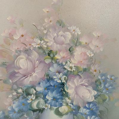 Framed Floral Arrangement Painting On Canvas Signed By The Artist