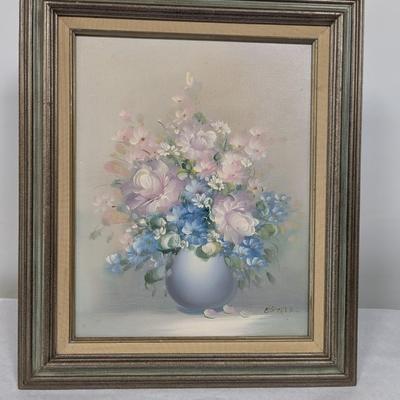 Framed Floral Arrangement Painting On Canvas Signed By The Artist