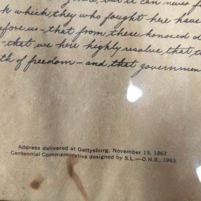 Framed Gettysburg Address On Parchment