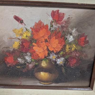 Framed Floral Arrangement Painting Signed