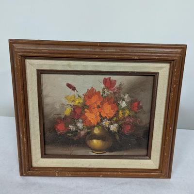 Framed Floral Arrangement Painting Signed