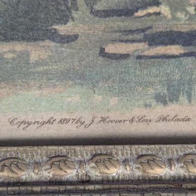 Antique Chromolithograph Print By J. Hoover Philadelphia 1894 Gold Gilt Frame