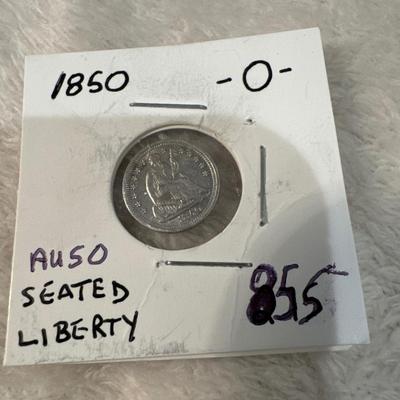 1850 O SEATED LIBERTY AU. 50 silver