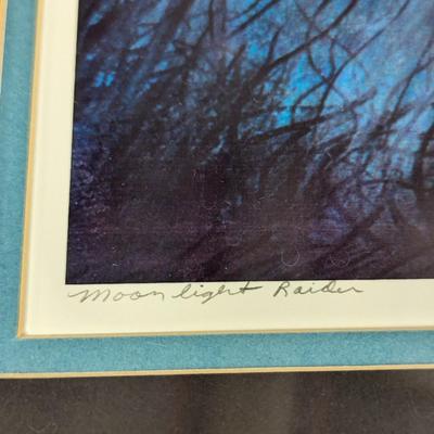 Framed "Moon Light Raider" Print Signed By Larry Arnold WIth Confederate One Hundred Dollar 1862