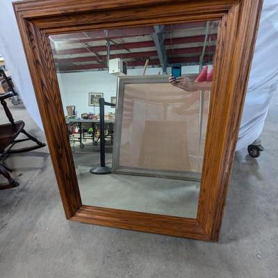 Wooden Framed Beveled Wall Mirror