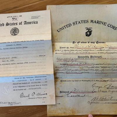 Marine’s Military Records, Honorable Discharge, Certificates