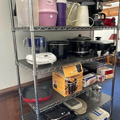 Small Kitchen Appliances and Metal Shelves
