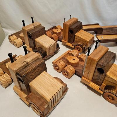 Five Wooden Flatbed Semi Tractor Trailers (G-JS)