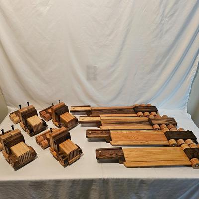 Five Wooden Flatbed Semi Tractor Trailers (G-JS)