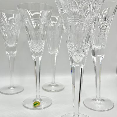 WATERFORD ~ Millennium Series ~ Five (5) Toast Cut Base Continental Champagne Flutes