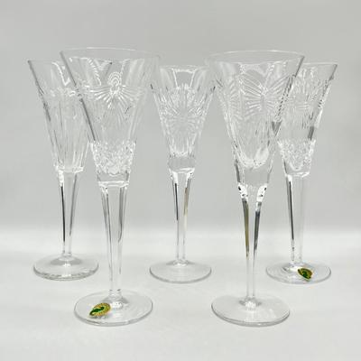 WATERFORD ~ Millennium Series ~ Five (5) Toast Cut Base Continental Champagne Flutes