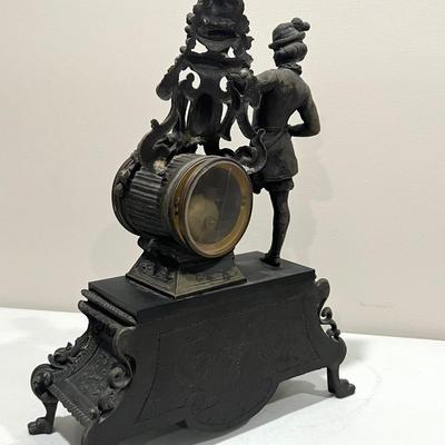 ANTIQUE Late 19th Century French Patinated Bronze figural Mantle Clock
