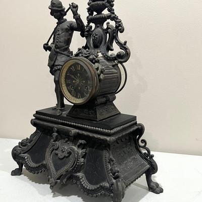 ANTIQUE Late 19th Century French Patinated Bronze figural Mantle Clock