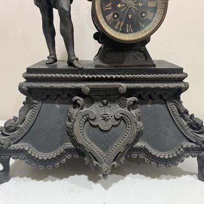 ANTIQUE Late 19th Century French Patinated Bronze figural Mantle Clock