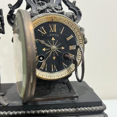 ANTIQUE Late 19th Century French Patinated Bronze figural Mantle Clock