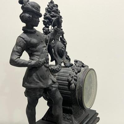 ANTIQUE Late 19th Century French Patinated Bronze figural Mantle Clock