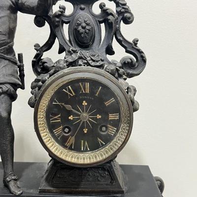 ANTIQUE Late 19th Century French Patinated Bronze figural Mantle Clock