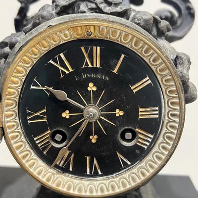 ANTIQUE Late 19th Century French Patinated Bronze figural Mantle Clock