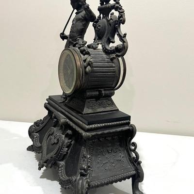 ANTIQUE Late 19th Century French Patinated Bronze figural Mantle Clock