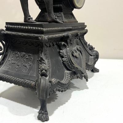ANTIQUE Late 19th Century French Patinated Bronze figural Mantle Clock