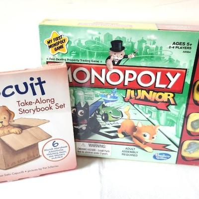 Lot #72 My First Monopoly Jr. Edition (new/sealed) & Set of Biscuit Take Me Along Story books
