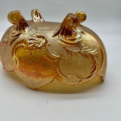 Vintage Jeanette Lombardi Marigold Carnival Glass Footed Bowl