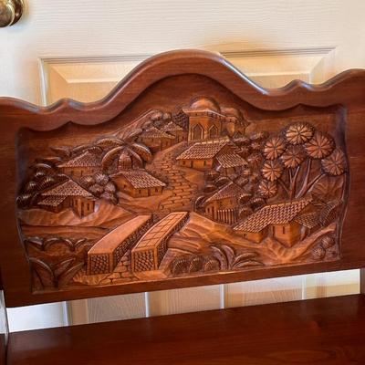 Solid Wood Carved Central American Chair with Storage