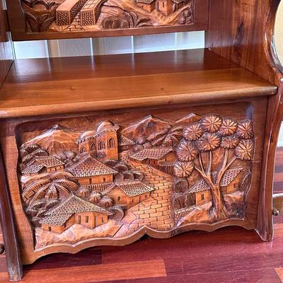 Solid Wood Carved Central American Chair with Storage