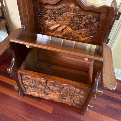 Solid Wood Carved Central American Chair with Storage