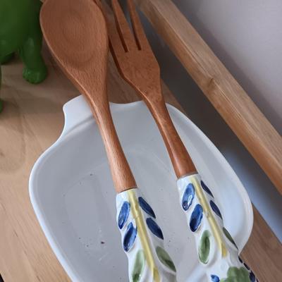 Wood fork and spoon