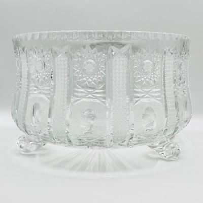 Bohemian Czech Crystal Hand Cut 10” Footed Bowl